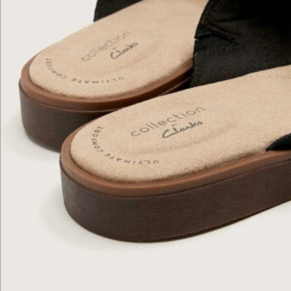 Clarks Women Black Declan Ivy Flat Slip On Sandals Size 11W - Picture 3 of 7